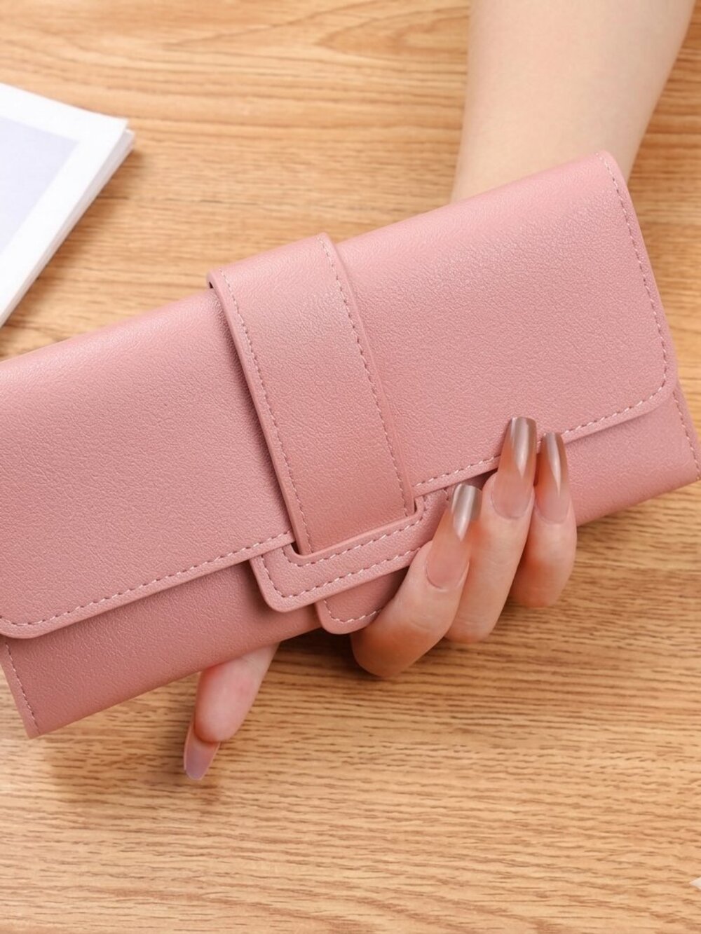 2/$30 NEW Pink Faux Leather Slim Clutch Wallet Dusty Rose Handbag Accessory
